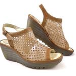 Fly London  Perforated Leather Wedge Sandals Gold Photo 0