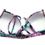 SO  Bikini Top Blue Pink Underwire Molded Cups Floral Tropical Pink Blue L Photo 1