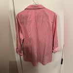 Amazon  Women’s Red and White Striped Button-Up Shirt Photo 3