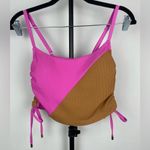Sanctuary Pink Brown Balancing Act Shirred-Side Cropped Ribbed Tankini Top Photo 2
