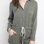 Army Green Denim Long Sleeve Romper Photo 0