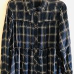 ZARA Navy Gold Plaid Shirt Dress - S Photo 5