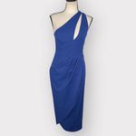 Lulus Asymmetrical Dress Women's Small Blue One Shoulder Midi Gathered Photo 2