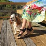 Sedette Sandal Co. Black Canvas & Wood Platform Wedge Retro Sandals Size 9.5 Photo 2