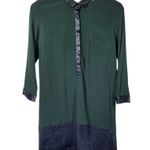 The Kooples NWT Peekaboo Nape Light Crepe Satin Mini Shirt Dress in Green/Black Photo 7