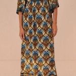 Farm Rio Anthro Women’s Cocopalm Flutter Sleeve Beige Blue Print Maxi Dress XS Photo 0