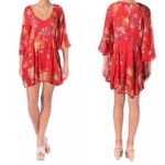 Free People  Women’s Floral Eyes On You Coral Trapeze Pocket Mini Dress Photo 1