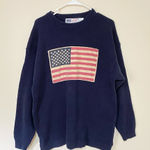 Vintage Unisex Navy U.S.A. Classic American Flag Crewneck Sweater Size Large Blue Photo 0