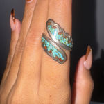 STERLING SILVER NATIVE AMERICAN NAVAJO 925 TURQUOISE & CORAL INLAY WRAP RING LB Blue Photo 0