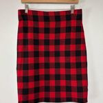 CHAPS Winter Red/Black Buffalo Plaid Knit Pull On Knee Length Skirt Size M Photo 0