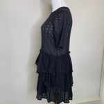 H&M Black Eyelet Ruffle Shift Dress Sz 2 Cotton Photo 2