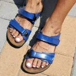 Birkenstock  Birki's Madura Blue‎ Patent Leather Two Strap Velcro Sandal Photo 0