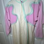 Vintage Bill Tice Robe Full Zip Long Sleeve House Dress Lounge Wear Pink Cream Size M Photo 4