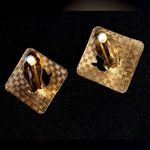 Cloisonné flower colorful clip on earrings vintage diamond shape red blue gold Photo 5