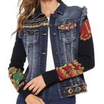 Desigual Jean Jacket Embroidered Art to wear Ceci Azul Size EU42 US10 Photo 0
