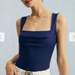 RIHOAS The Navy Square Neck Ruched Tank Top 3 Blue Size L Photo 0