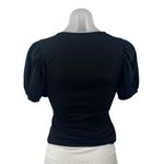 ZARA  Women's Black Ribbed Knit V-neck Short Puff Sleeve Crop Blouse Top Size S Photo 1