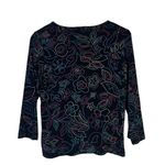 Christopher & Banks Embroidered Floral Slinky Top Sz M Black Retro Y2K Vintage Photo 3
