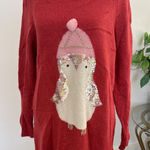 LC Lauren Conrad  Womens L Red Penguin Christmas Oversized ‎ Sweater Holiday Photo 0