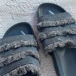 Joie  Jayden Blue Fringe Denim Slide Slip On Sandals Photo 1
