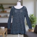 Lucky Brand Blue Marled Knit Open-Stitch Sweater Pullover Tunic Size M Photo 4