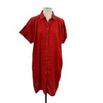 J.Crew  Relaxed-Fit Linen Shirt-Dress Short Sleeve Button Down Red Size Large Photo 1