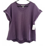New York Laundry NEW  Women's Shirt Top XL Extra Large Purple Roll Tab Cap Knit Photo 0