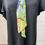 Vintage 60s 70s Sears Shift Dress Black Colorful Collar Scarf XL Photo 3