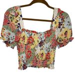 Monteau  Multicolor Floral Patchwork Puff Sleeve Crop Top Photo 0