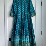 Teal Blue Embroidered & printed Anarkali Long Kurta Kurti Flare Fairy New Size XL Photo 5