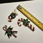Lot Of 3 Enamel Christmas Holiday Brooch Pins Joy / Candy Cane 1 Signed AAi Gold Photo 5