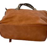 Studded Motorcycle Jacket Leopard Trim Satchel Brown Photo 4