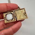 J. Crew Antiqued Gold Chain Square Locket Necklace Green Stone‎ Jade Serpentine Photo 6