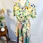 Yak & Yeti Patchwork Floral Button Front Midi Dress Size Medium🧡 Green Photo 2