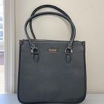 Tahari blue gray silver hardware metallic deep pocket shoulder tote purse bag Photo 0