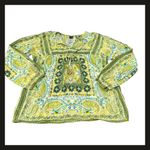 Bila Boho Peasant Top Women’s Medium Paisley Floral Green Yellow 100% Cotton EUC Photo 14