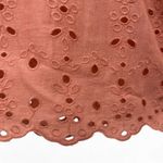 ZARA  Premium Denim Eyelet Top S Coral Pink Cotton Balloon Sleeve Scalloped Photo 10