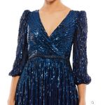 Mac Duggal  5509 Womens Blue SEQUINED WRAP OVER 3/4 SLEEVE GOWN Photo 2
