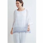 Pure Jill Linen Top Ombre Striped Kimono Oversized size Small white and blue Photo 1