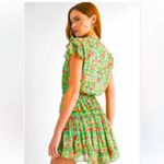 Reset by Jane Joelle Floral Ruffle Mini Dress Green Pink Tie Neck Small Photo 8