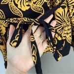 Tropical Blouse Square Neckline Floral‎ Short Sleeves Tie Back Women Black Size L Photo 7