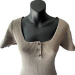 Urban Outfitters Short Sleeve Knit Ribbed Body Con Tan Mini Dress Women’s M Photo 5
