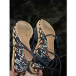 CAbi  6001 Navy Blue Suede Isla Tassel Ankle Tie Espadrille Wedges Size 7 Photo 2