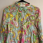 Julie Brown  New York Pink Green Yellow Paisley Tunic Shirt Dress Long Sleeve S Photo 1