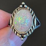 Oval simulated opal silver plated ring size 5.25 Photo 4