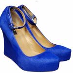 Ann Taylor cobalt blue-platform calf hair wedge heels with ankle buckle strap 7 Photo 1