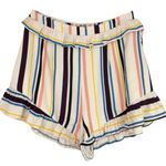 Lost + Wander New Colorful Striped Shorts Ruffle Trim Ivory Multi Photo 0