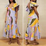 NWT La Ligne Stella Tiered Ruffle Cotton Midi Dress Lavender Swirl Size Medium Purple Photo 16