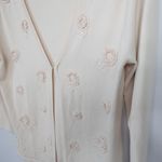Max Studio Vintage 90s Y2K Cream Floral Beaded Open Front Clasp Cardigan Photo 7