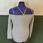 Doe & Rae Women’s Large Black White Striped Off Shoulder Long Sleeve Top Photo 1